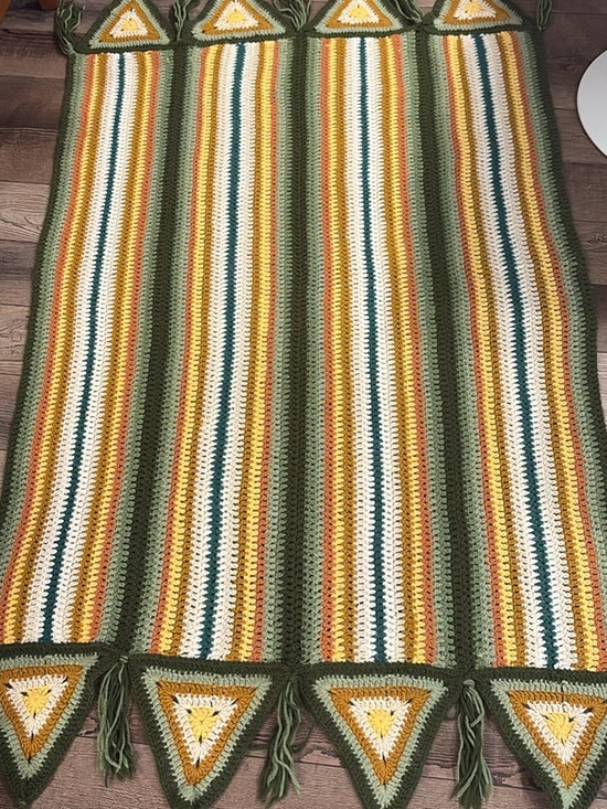 Other - Handmade Striped Crochet Throw with Triangle Tassel Edge